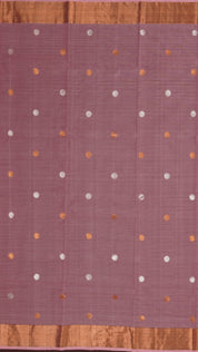 Peach Fancy Silk Saree with All Over Copper and Silver Buttas