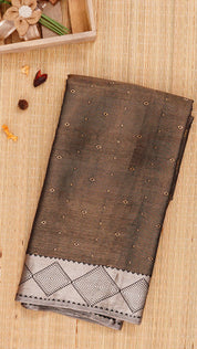 Black Banaras Saree with Small Silver Zari Brocade Border