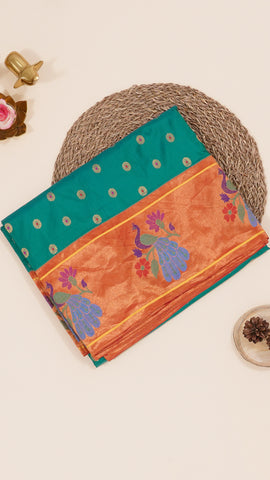 Rama Green Paithani Silk Saree with Large Gold Zari Contrast Border