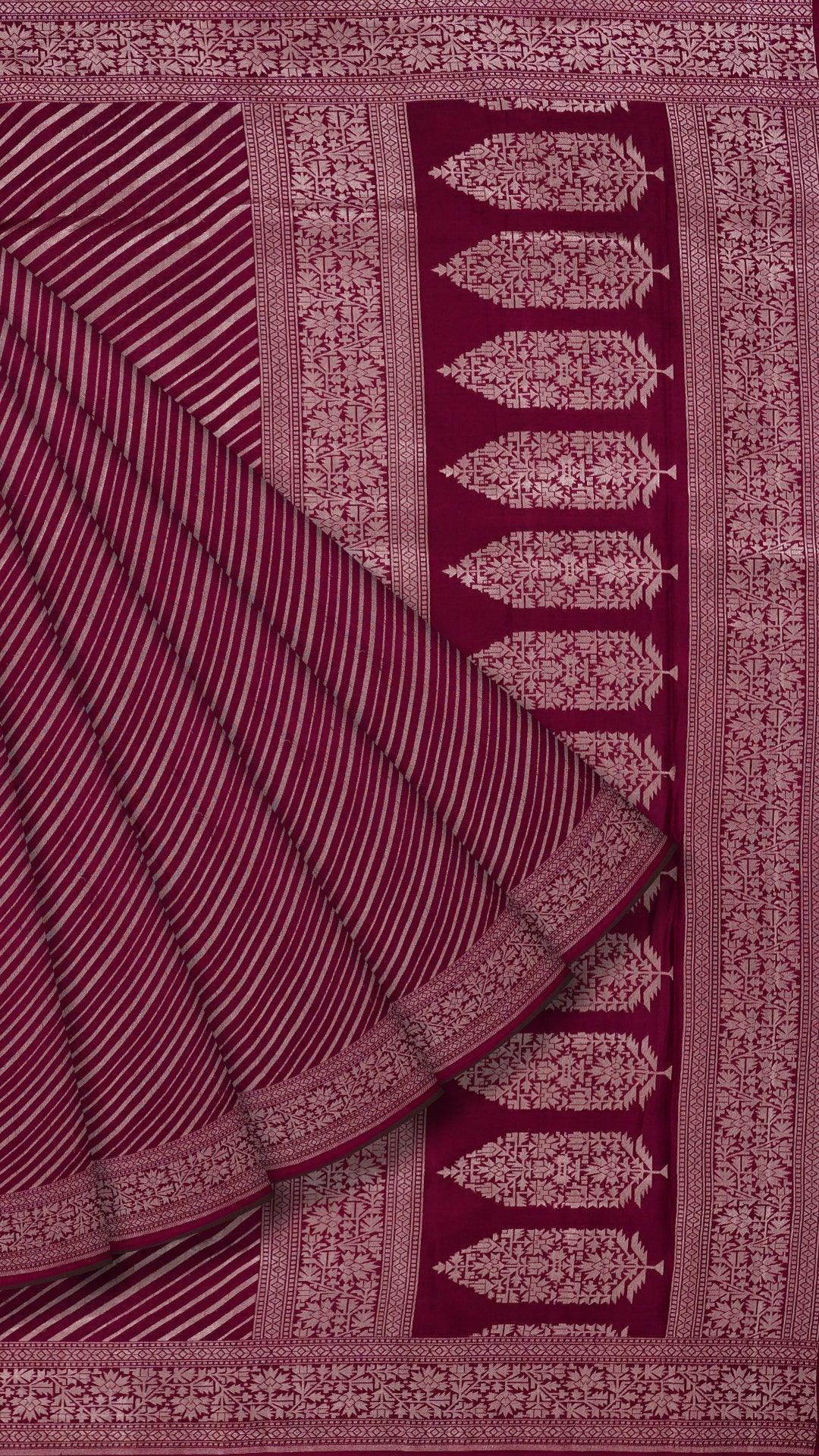 Maroon Georgette Saree with Silver Zari Border