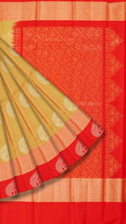 Mustard Kanchipuram Saree with Dual Shade Zari Border