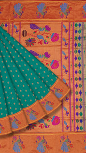 Rama Green Paithani Silk Saree with Large Gold Zari Contrast Border