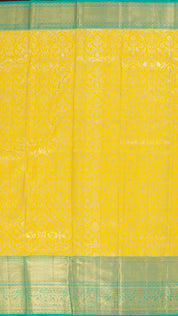 Lemon Yellow and Acqua Green Kanchipuram Silk Saree with Gold Zari | Traditional Big Border Saree