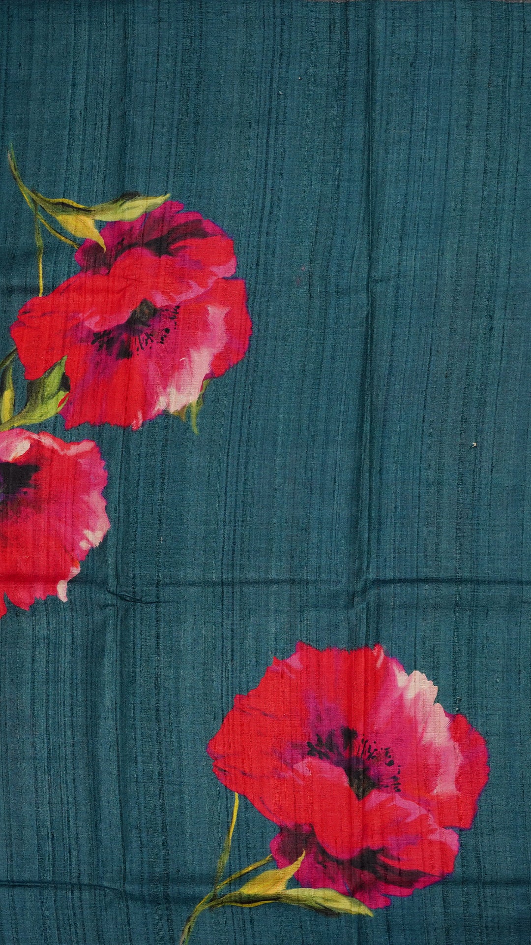 Peacock Green Tusser Silk Saree with Floral Print