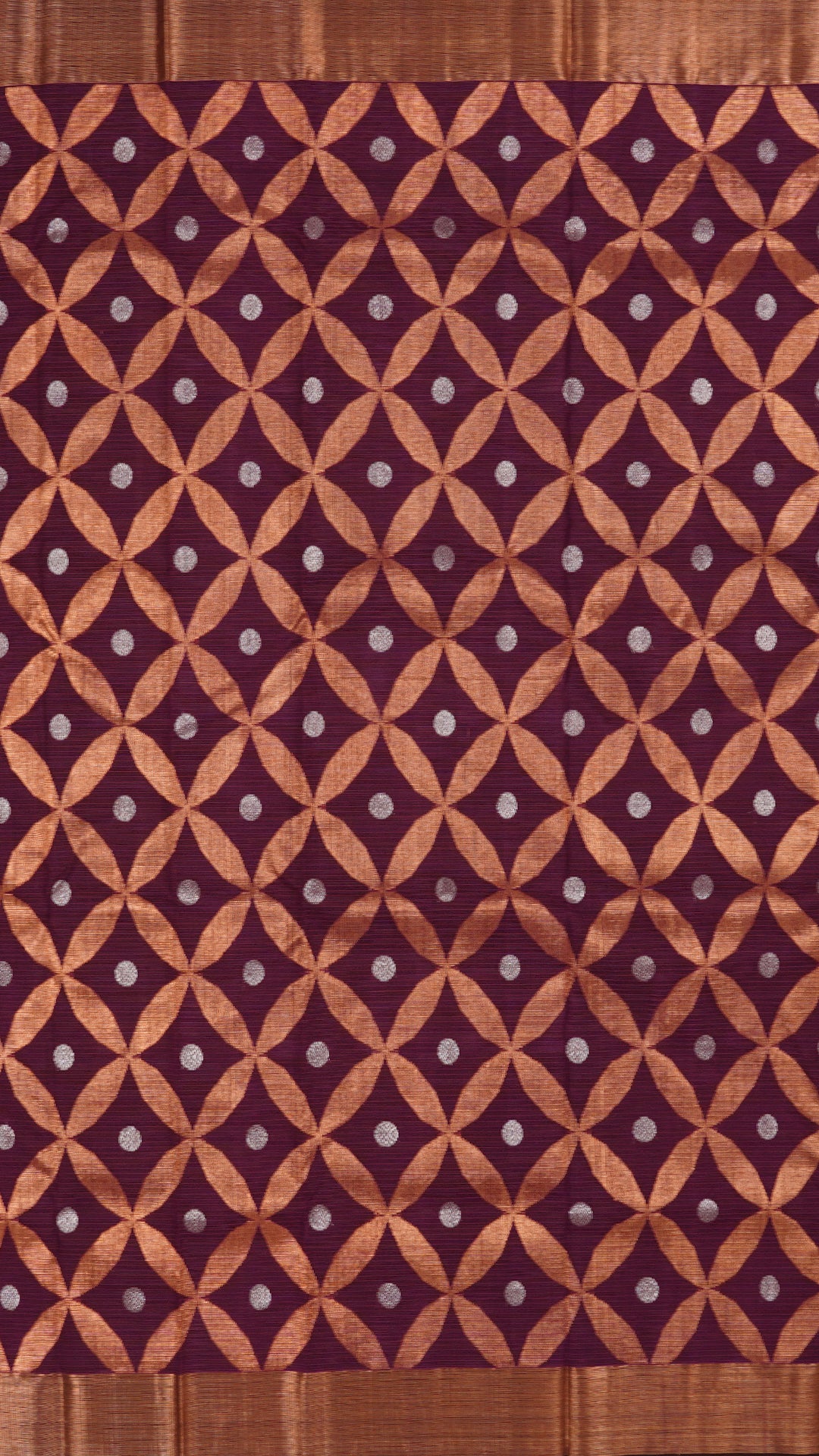 Wine Zari Kota Saree with Copper & Silver Buttas
