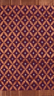 Wine Zari Kota Saree with Copper & Silver Buttas