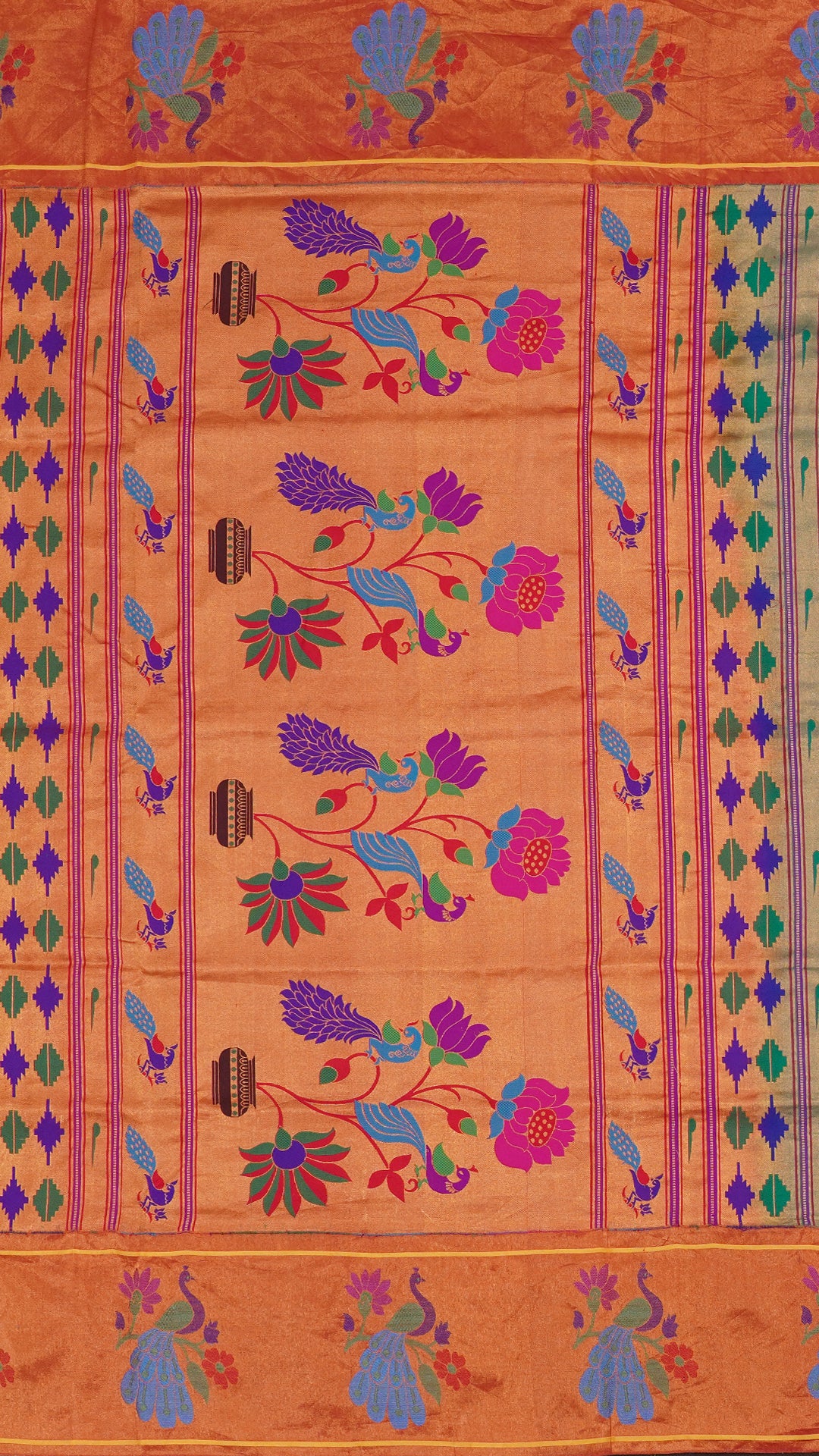 Rama Green Paithani Silk Saree with Large Gold Zari Contrast Border