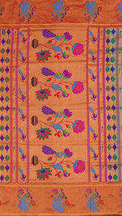 Rama Green Paithani Silk Saree with Large Gold Zari Contrast Border