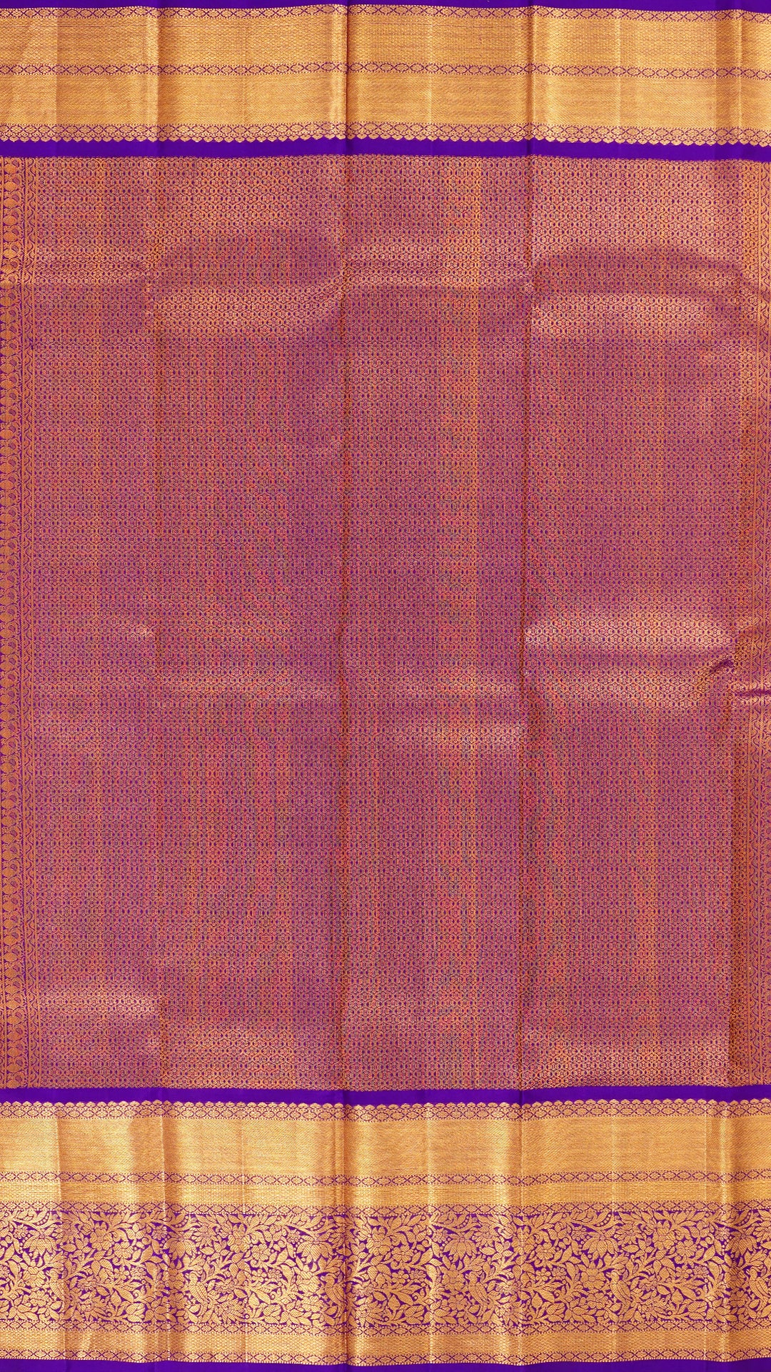 Mehendi Green Kanchipuram Saree with Violet Checks