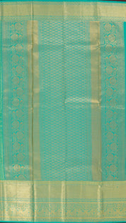 Lemon Yellow and Acqua Green Kanchipuram Silk Saree with Gold Zari | Traditional Big Border Saree