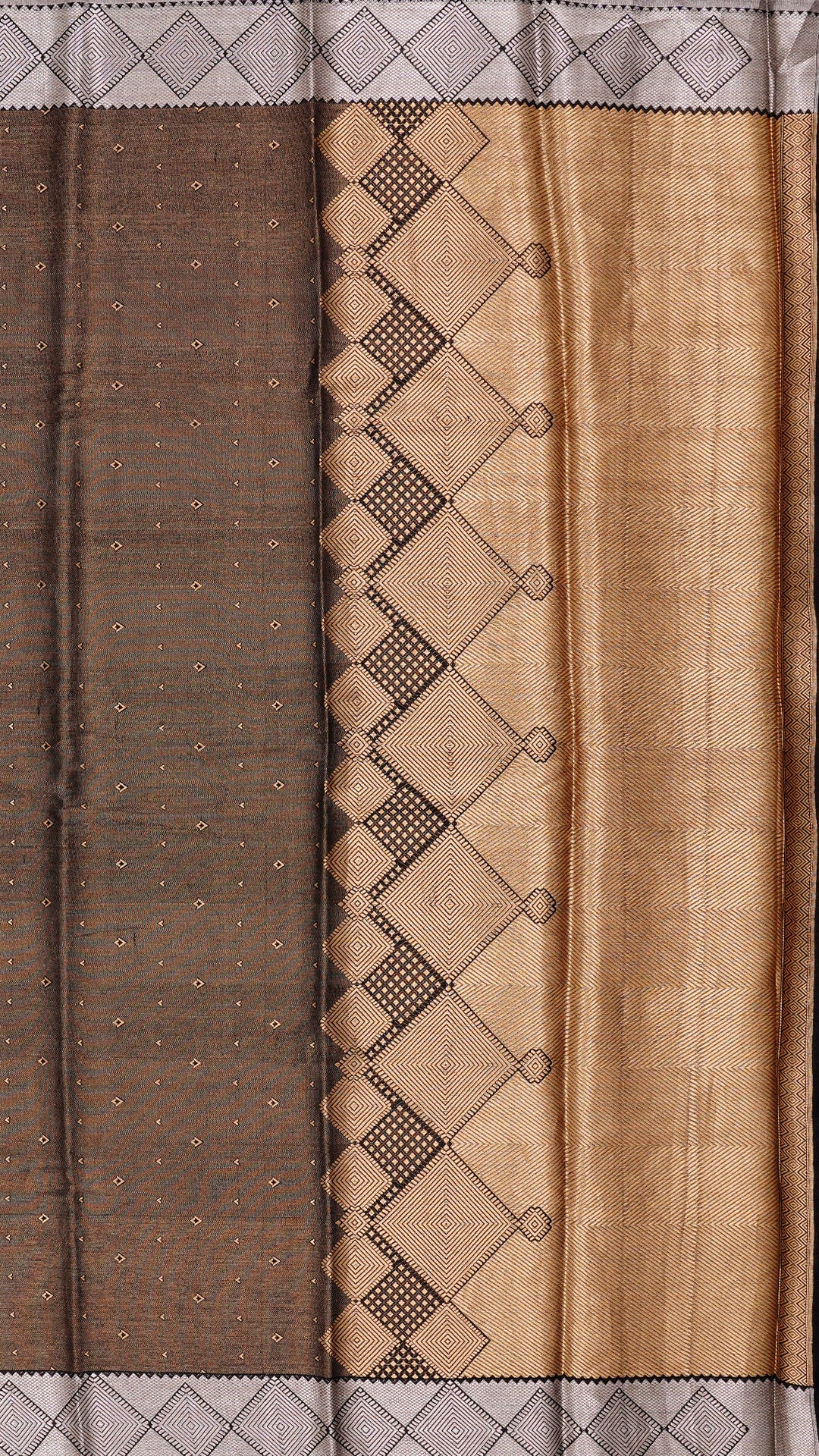 Black Banaras Saree with Small Silver Zari Brocade Border