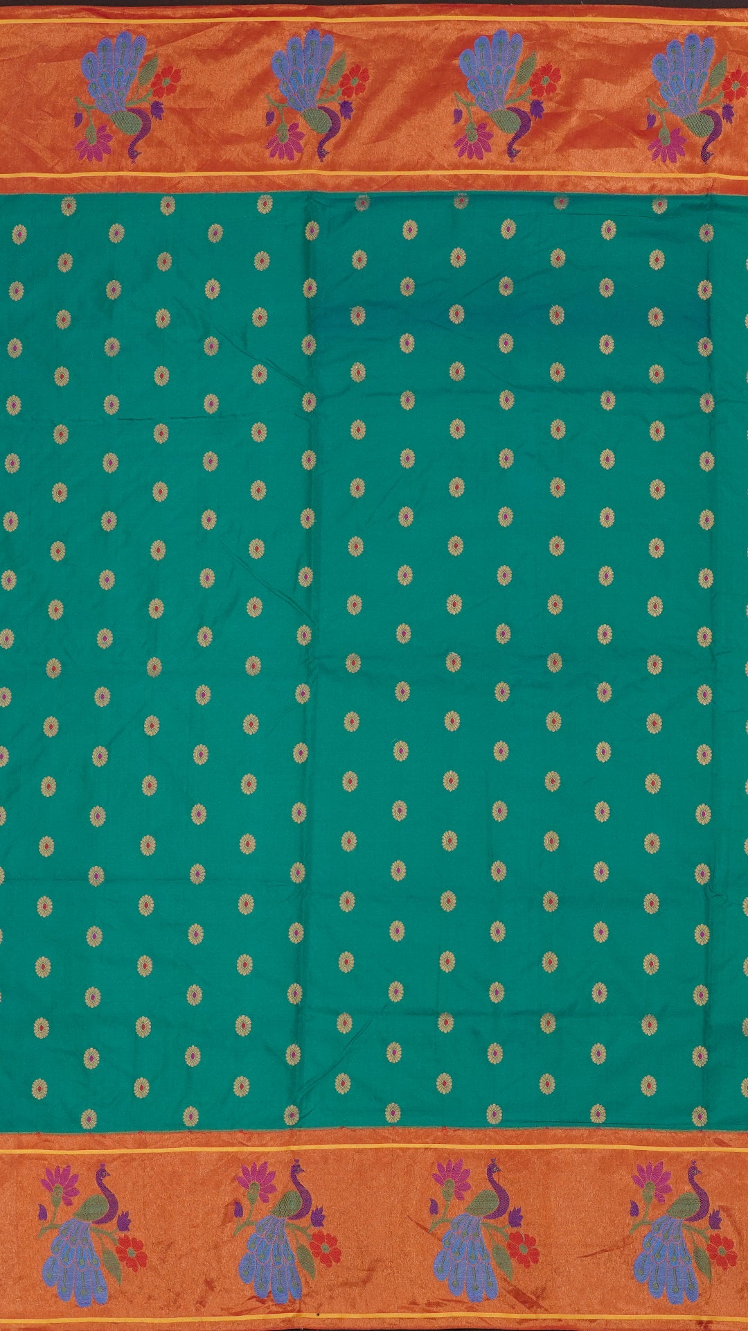 Rama Green Paithani Silk Saree with Large Gold Zari Contrast Border