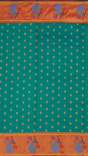 Rama Green Paithani Silk Saree with Large Gold Zari Contrast Border