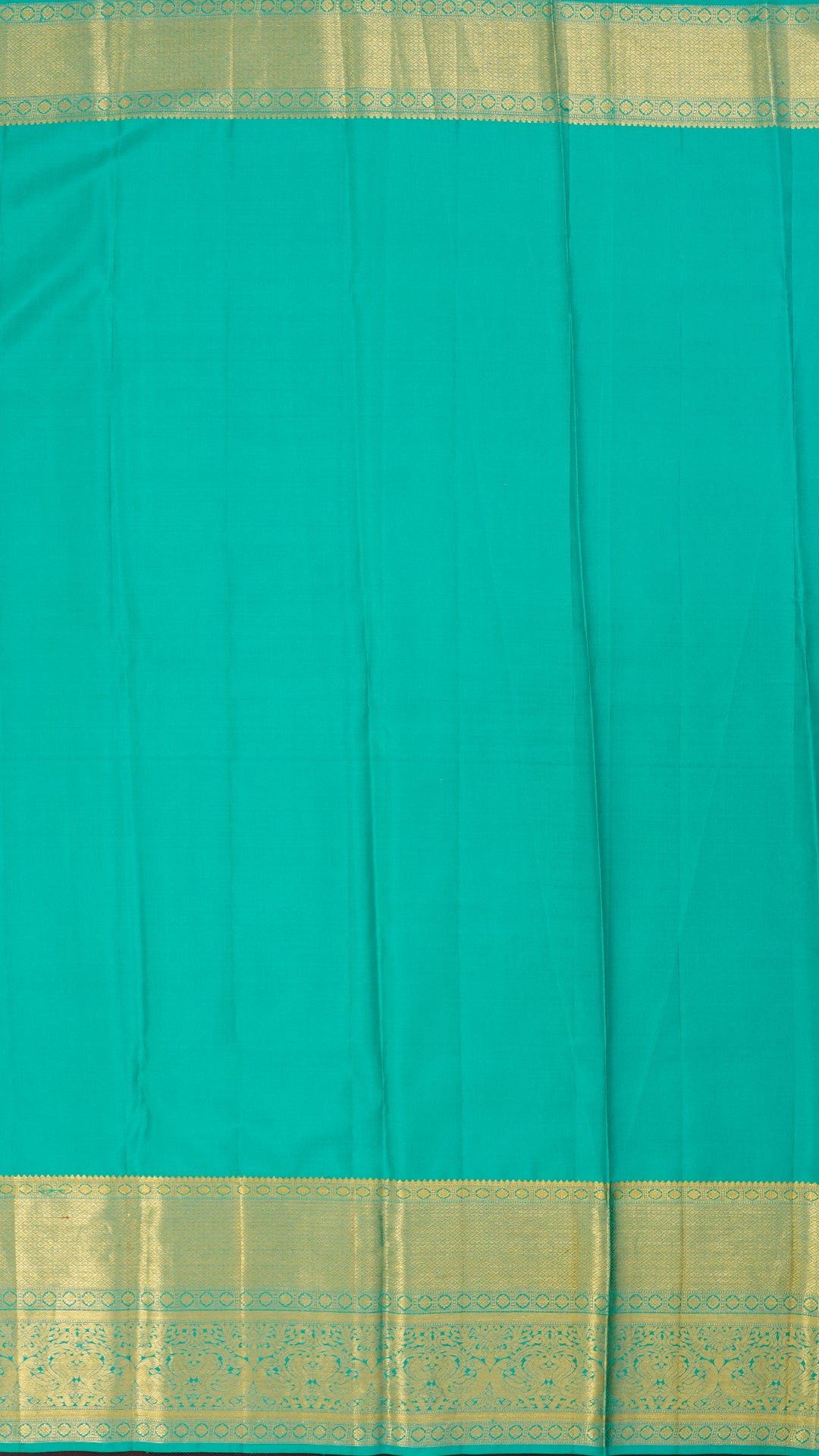 Lemon Yellow and Acqua Green Kanchipuram Silk Saree with Gold Zari | Traditional Big Border Saree