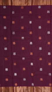 Wine Zari Kota Saree with Copper & Silver Buttas