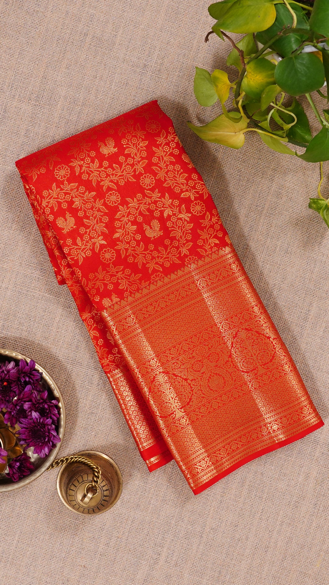 Classic Red Kanchi Pattu Saree with Rich Self Gold Zari Border