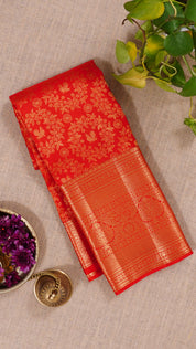 Classic Red Kanchi Pattu Saree with Rich Self Gold Zari Border