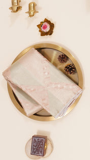 Peach Designer Kanchi Pattu Silk Saree with Geometrical Pattern - Borderless