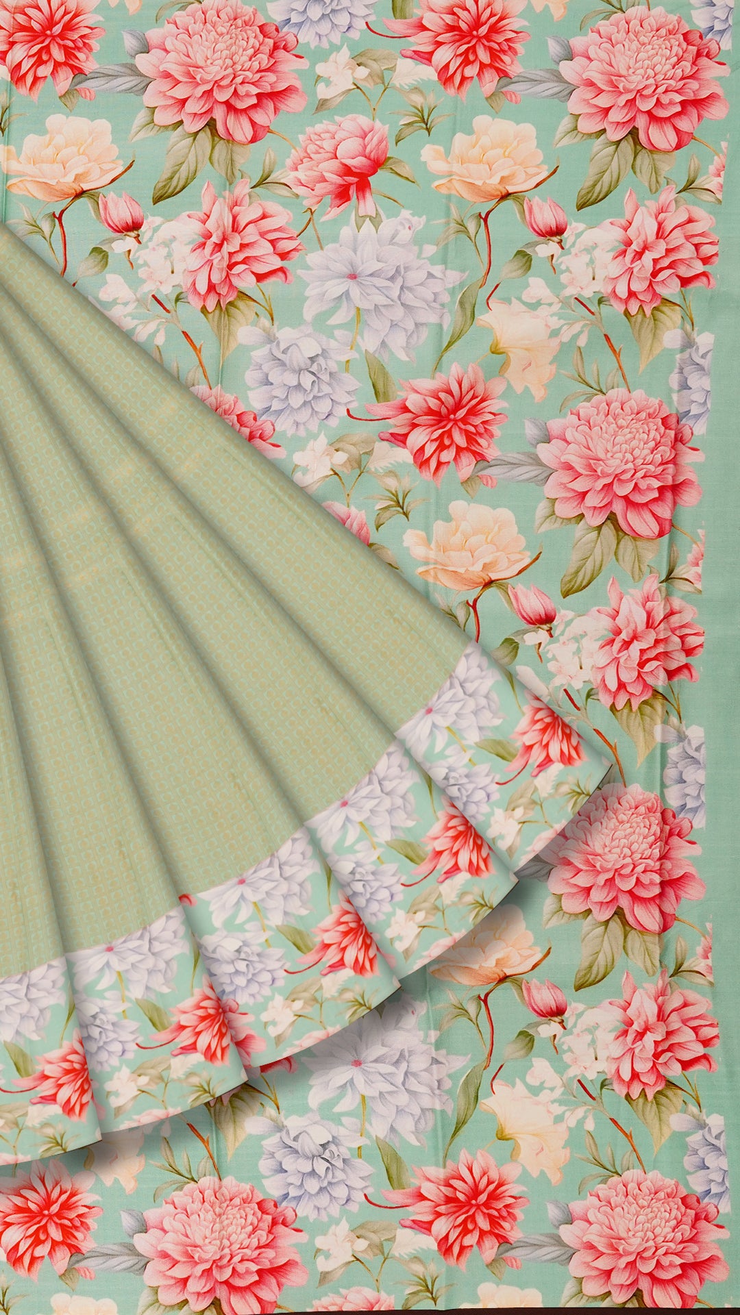 Aqua Green Kanchipuram Saree with Digital Floral Print