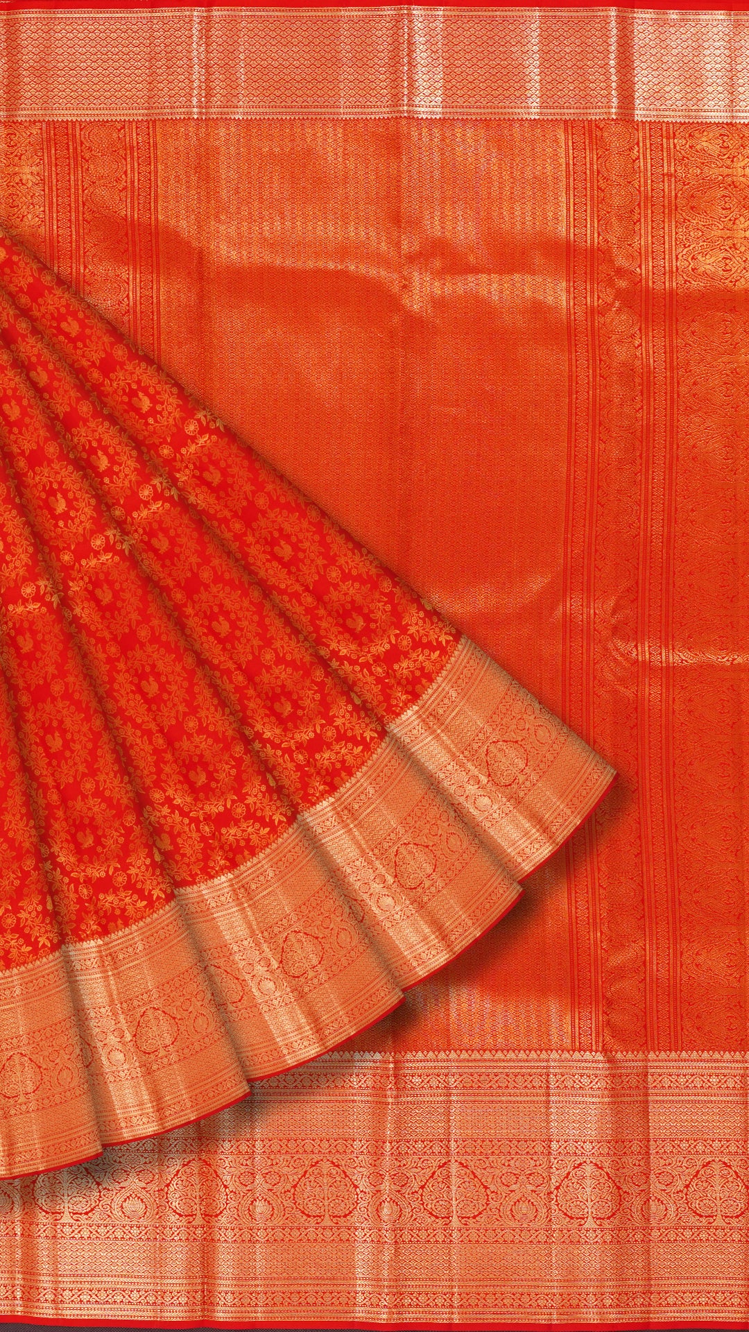 Classic Red Kanchi Pattu Saree with Rich Self Gold Zari Border