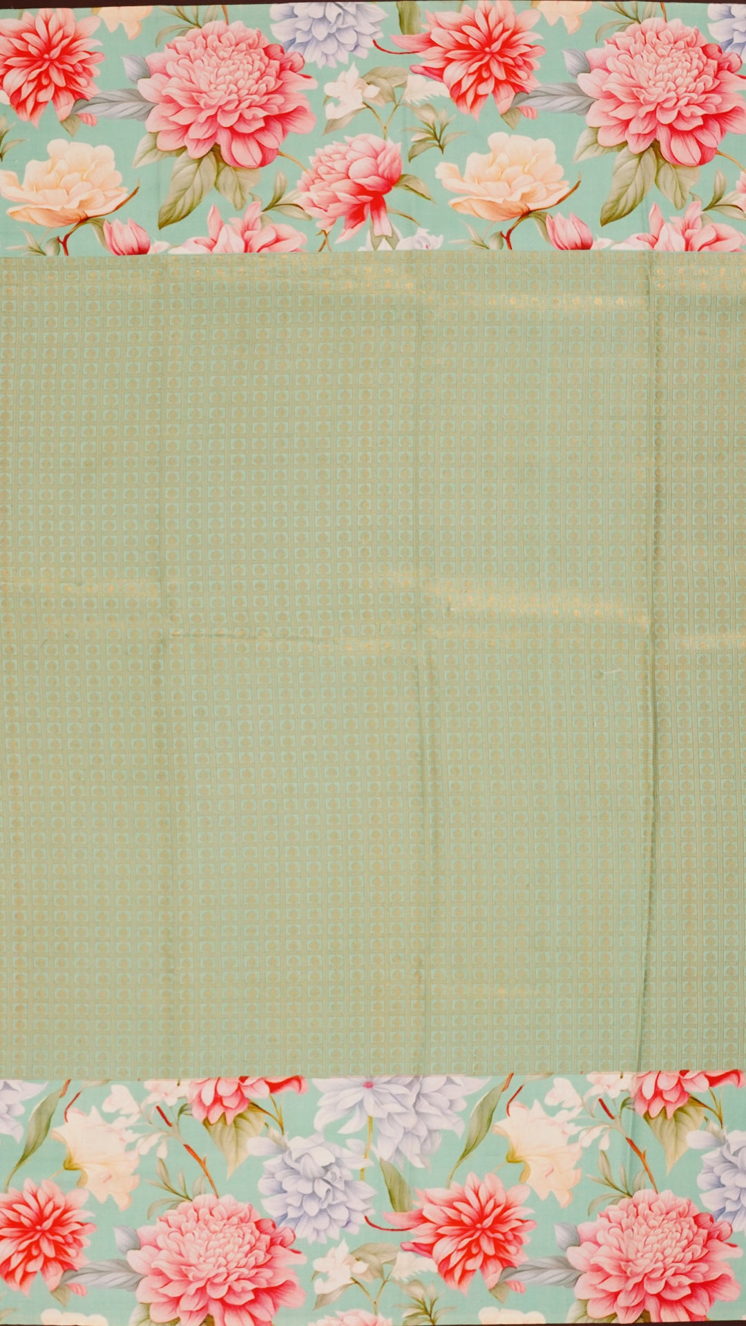 Aqua Green Kanchipuram Saree with Digital Floral Print
