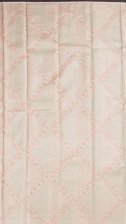 Peach Designer Kanchi Pattu Silk Saree with Geometrical Pattern - Borderless
