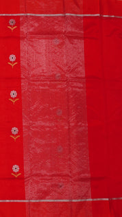 Bright Red Chanderi Silk Saree with Satin Self Border