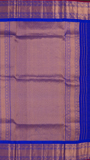 Parrot Green Gadwal Silk Saree with Gold Butta and Blue Zari Border