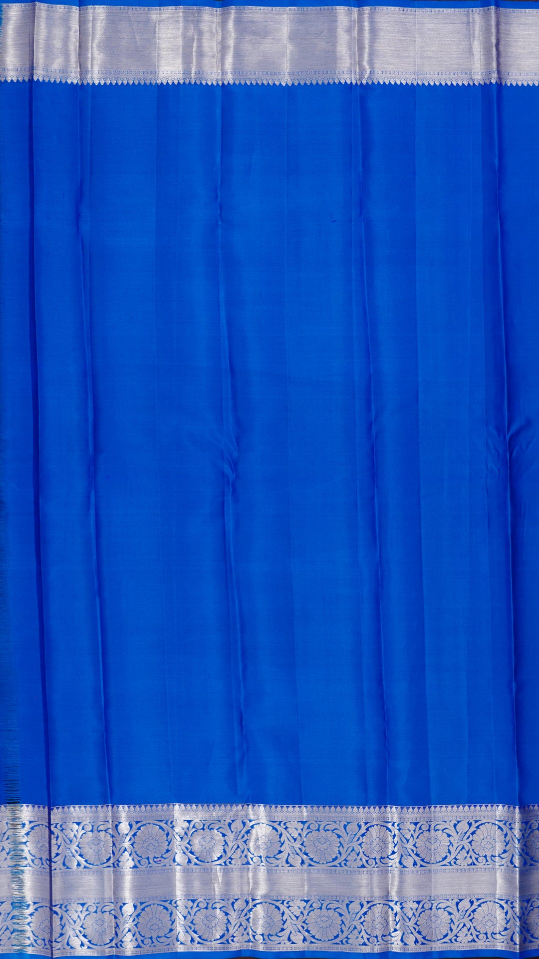 Dark Peach and Sulphide Blue Kanchipuram Silk Saree with Silver Zari Border | Traditional Medium Border Saree