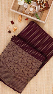 Coffee Brown Crepe Silk Saree with Silver Zari Border