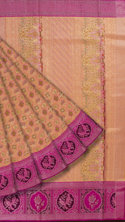 Onion Pink Tissue Kanchipuram Saree with Magenta Contrast