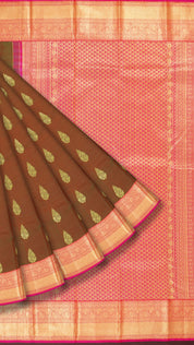 Reddish Brown Kanchipuram Saree with Pink Border