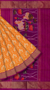 Ikkat Silk Saree with All Over Pattern & Kaddi Border
