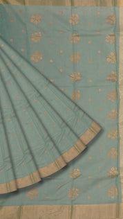 Mint Blue Chanderi Silk Saree with Gold Butta & Kadi Border