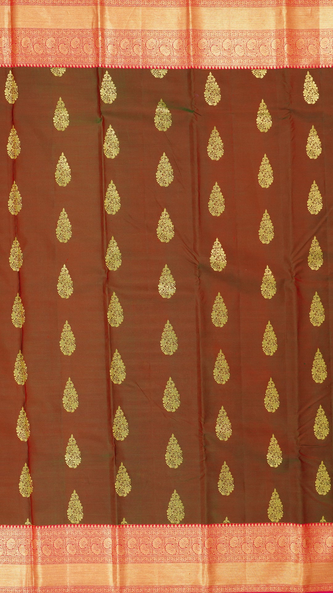 Reddish Brown Kanchipuram Saree with Pink Border