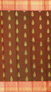 Reddish Brown Kanchipuram Saree with Pink Border