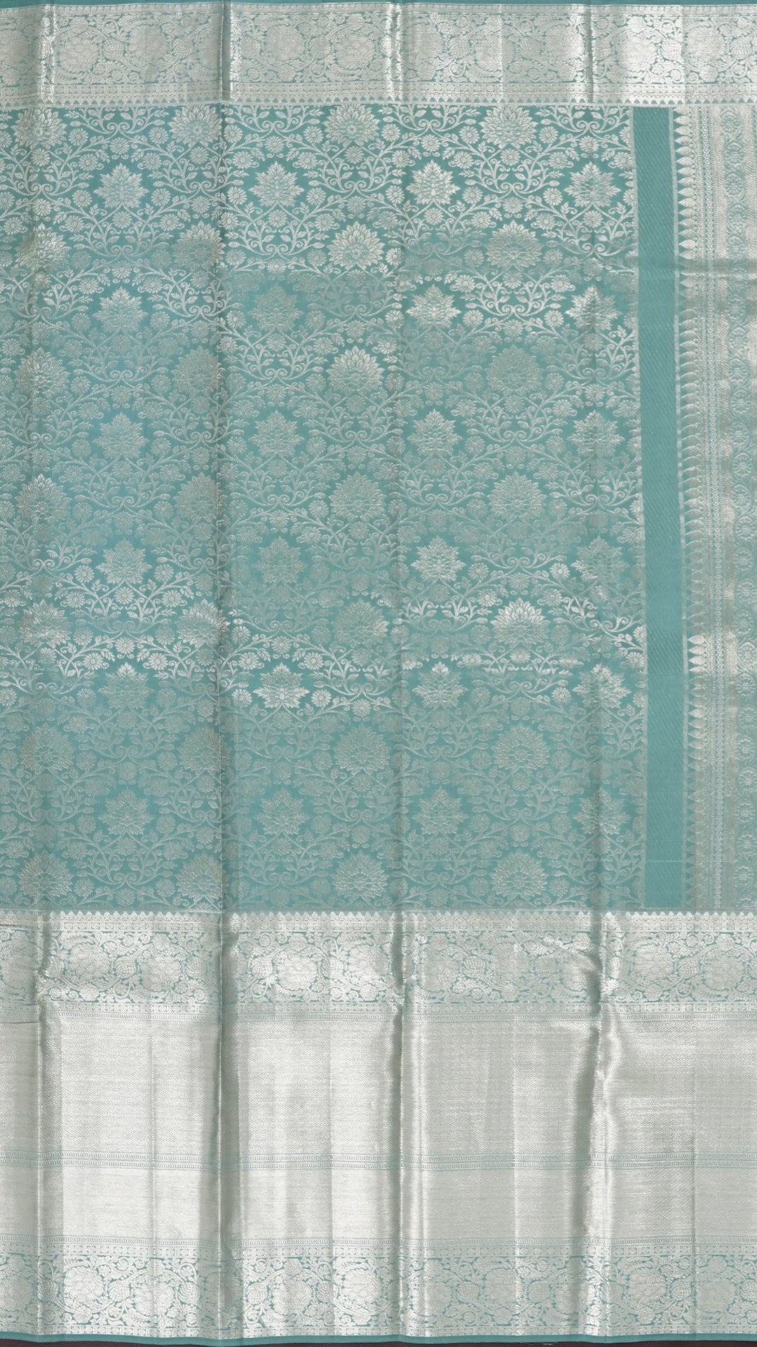 Teal Green Kanchipuram Silk Saree with Silver Butta & Self Border