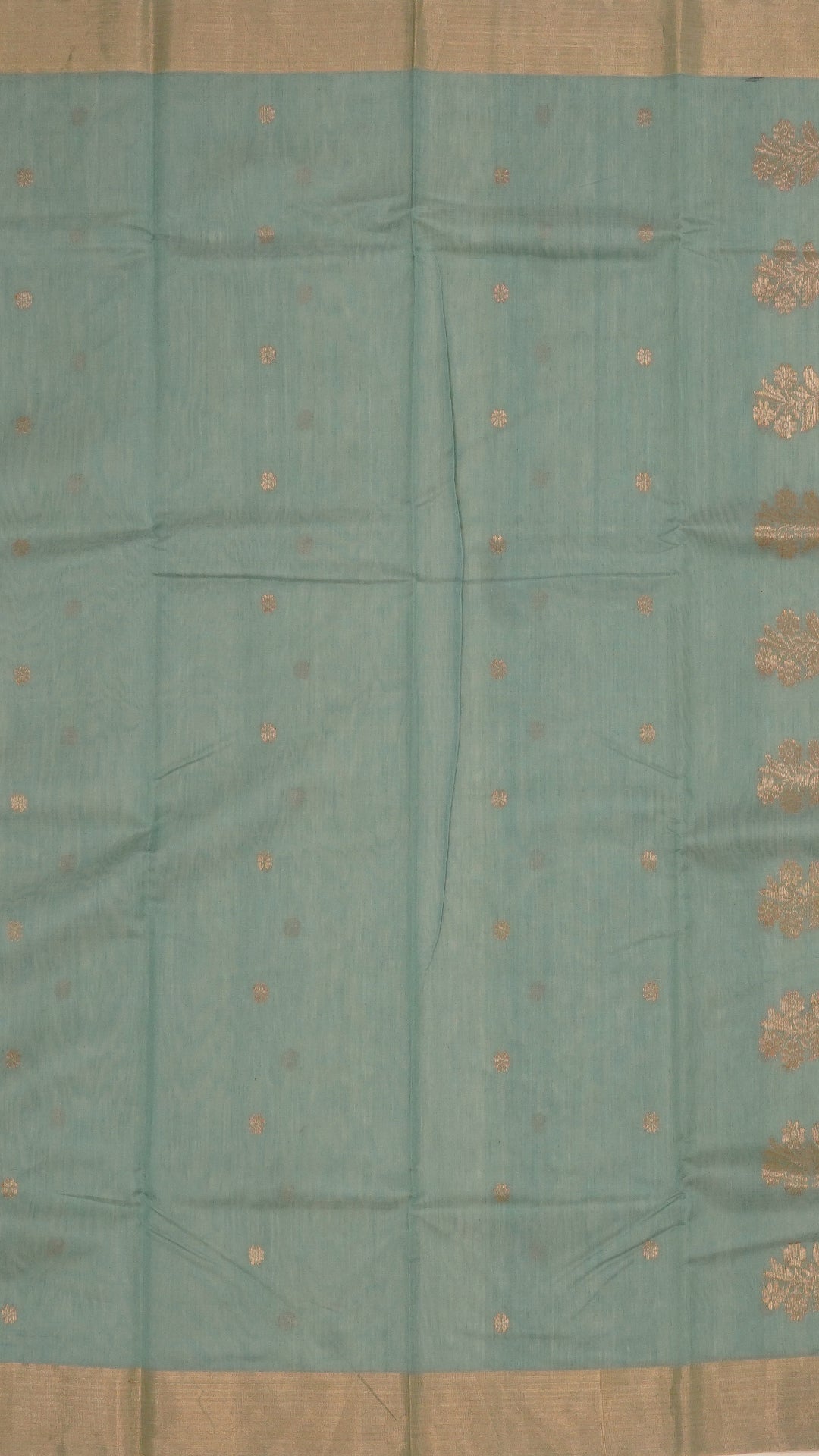 Mint Blue Chanderi Silk Saree with Gold Butta & Kadi Border