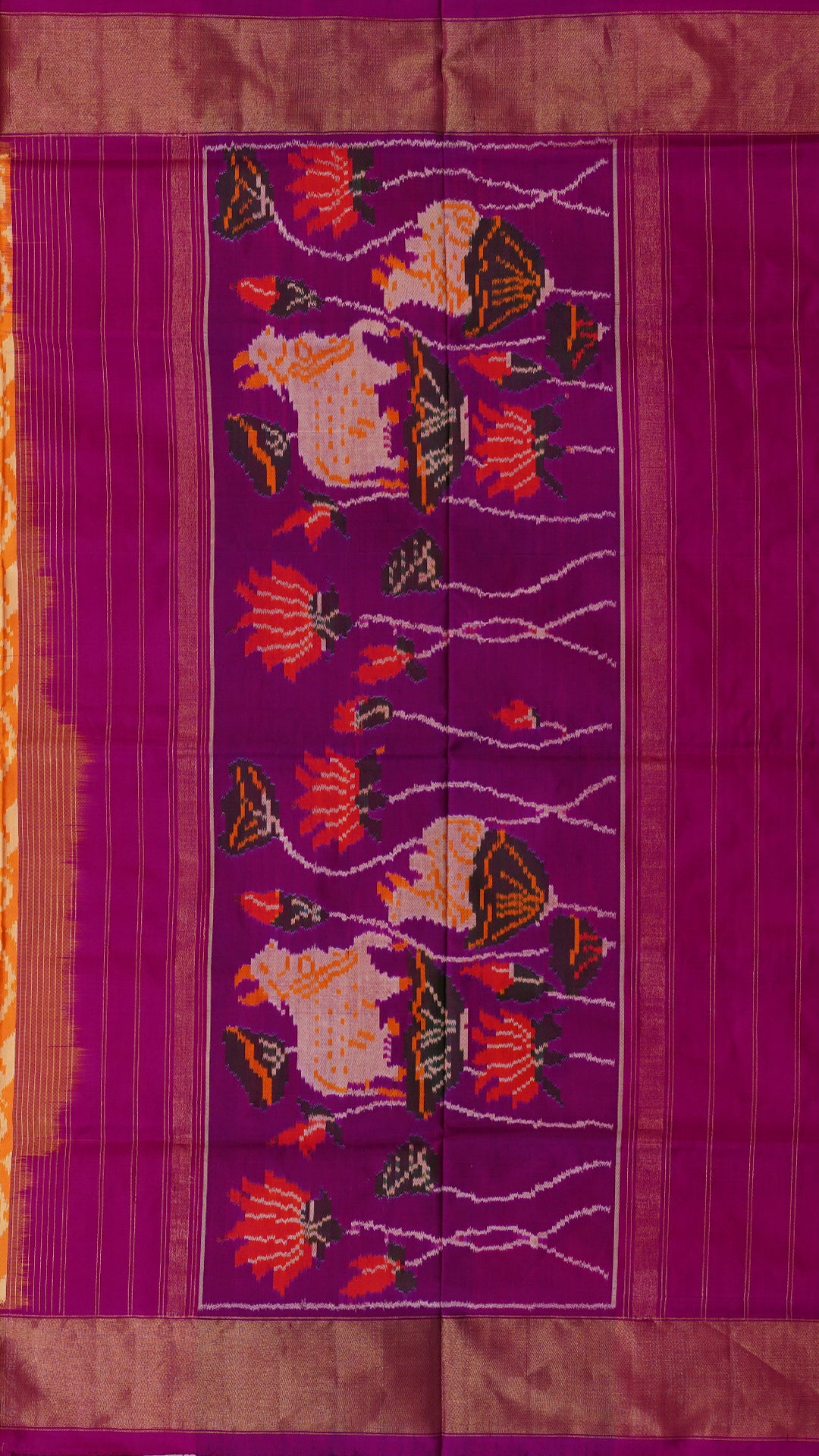 Ikkat Silk Saree with All Over Pattern & Kaddi Border