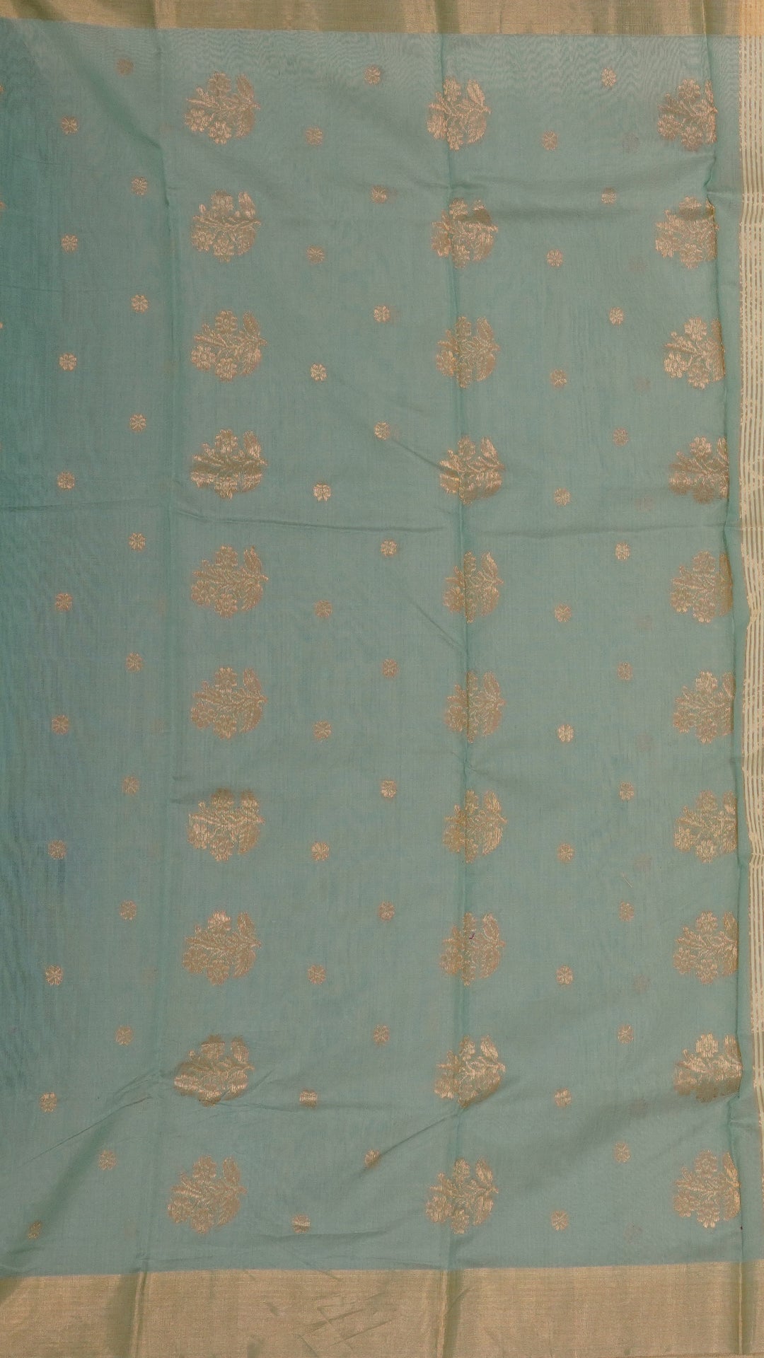 Mint Blue Chanderi Silk Saree with Gold Butta & Kadi Border
