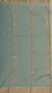 Mint Blue Chanderi Silk Saree with Gold Butta & Kadi Border