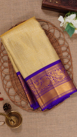 Regal Gold and Purple Silk Saree with Traditional Brocade Border