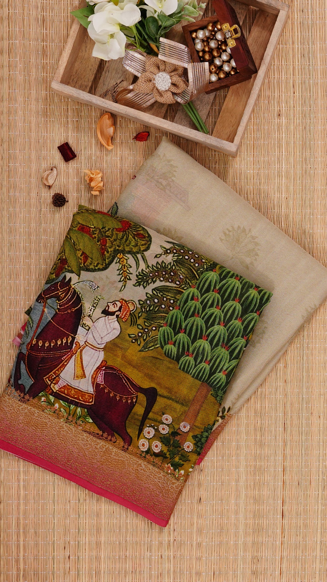 Sege Green Banaras Saree with Checks & Buta