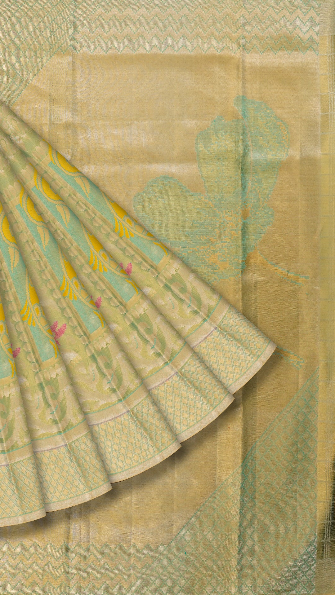 Sea Green Kanchipuram Saree with Self Tissue Checks
