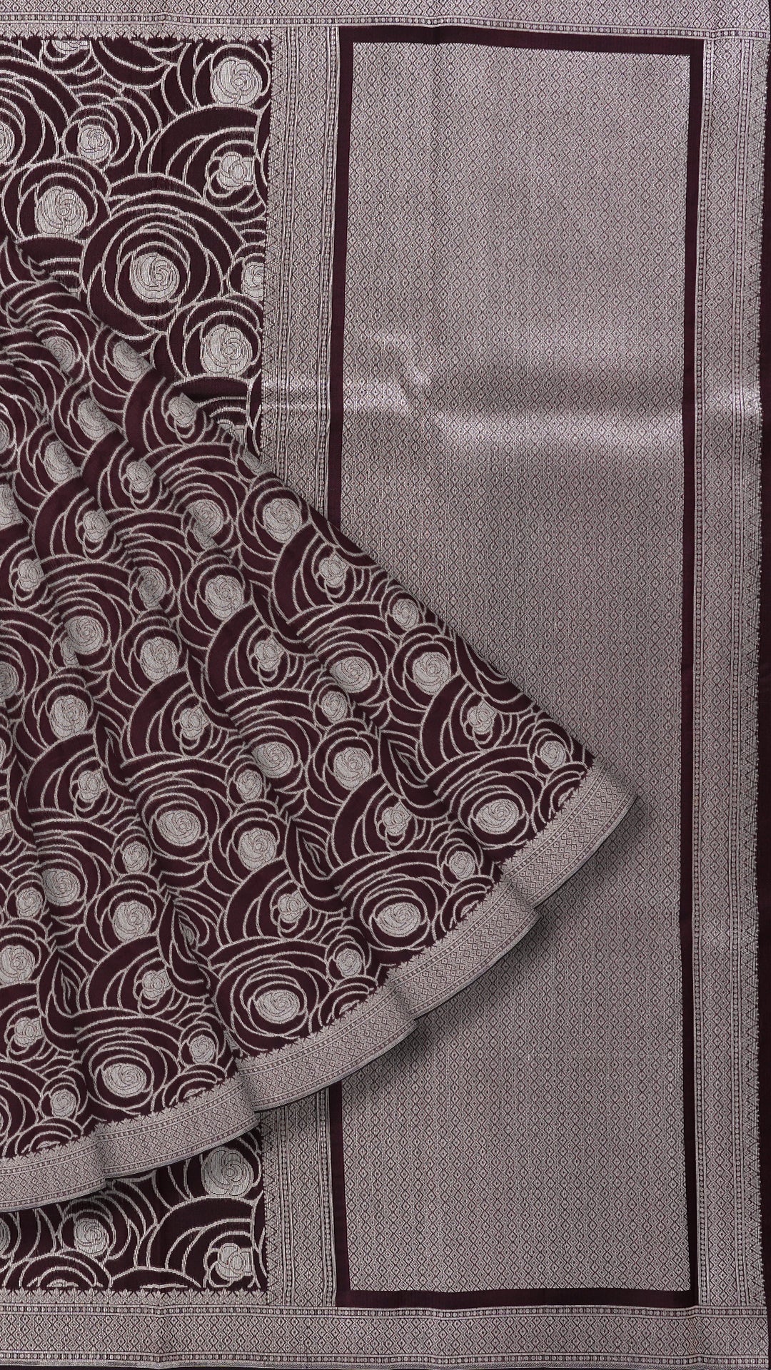 Coffee Brown Banaras Saree with Silver Zari Border