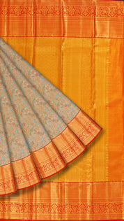 Mint Green Kanchipuram Silk Saree with Red Contrast Meenakar Border