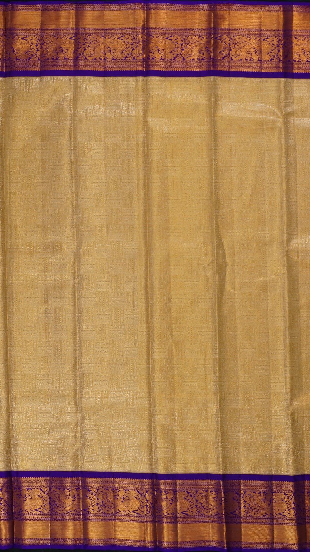 Regal Gold and Purple Silk Saree with Traditional Brocade Border