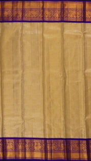 Regal Gold and Purple Silk Saree with Traditional Brocade Border