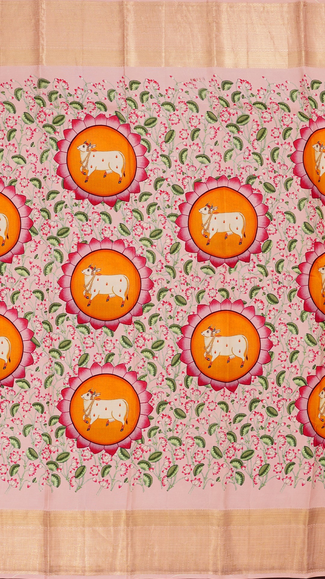 Light Peach Kanchipuram Saree with Pichwai Design