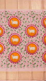 Light Peach Kanchipuram Saree with Pichwai Design